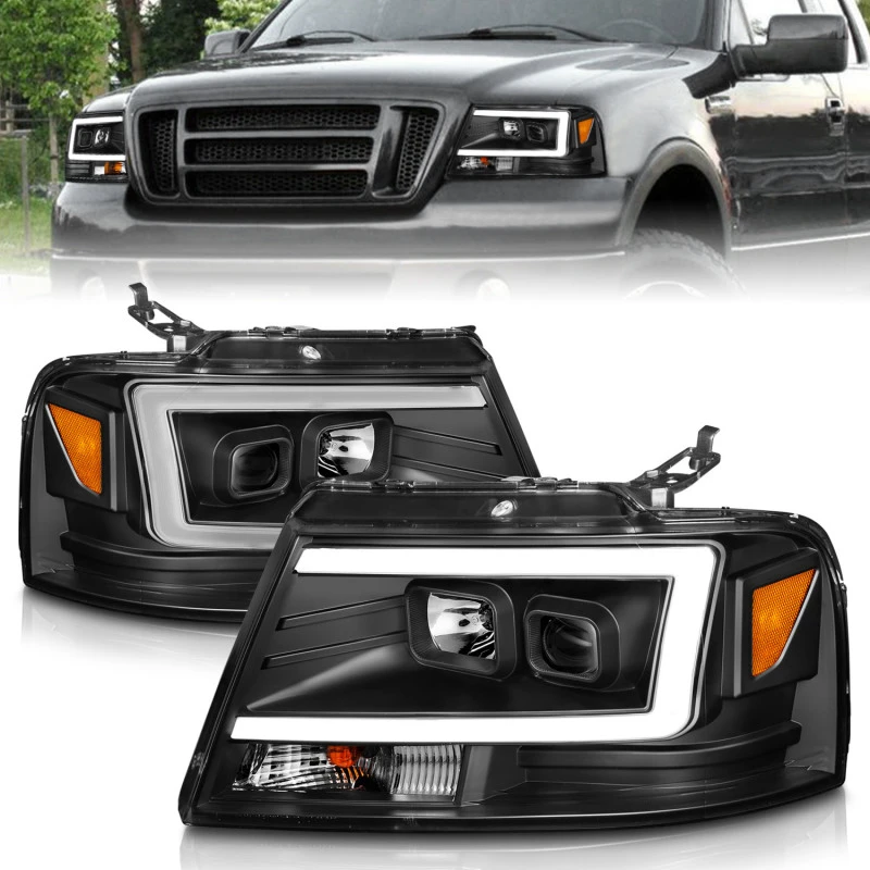 ANZO 2004-2008 Ford  F-150 Projektor-Scheinwerfer mit Lichtleiste, schwarzes Gehäuse