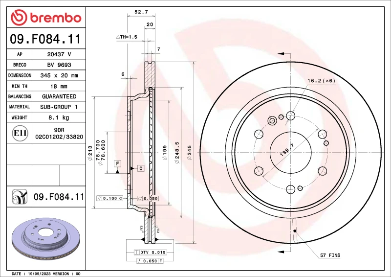 Brembo OE 21-22 Cadillac Escalade/2022 GMC Sierra 1500/21-22 Yukon UV Coated Brake Disc - Rear