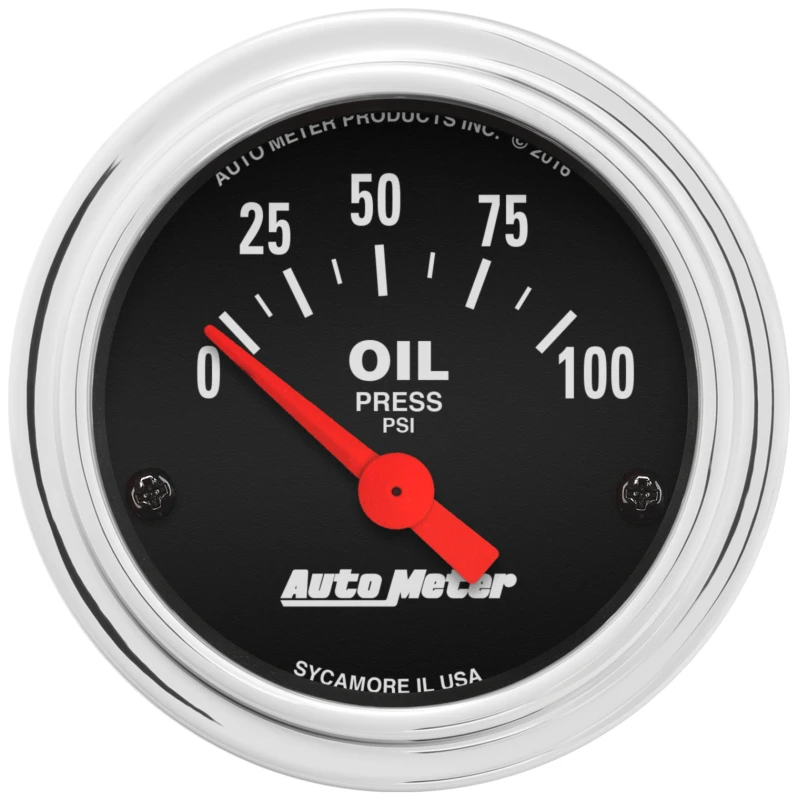 Autometer Traditional Chrome 52mm 0-100 PSI Short Sweep Electricall Oil Pressure Gauge