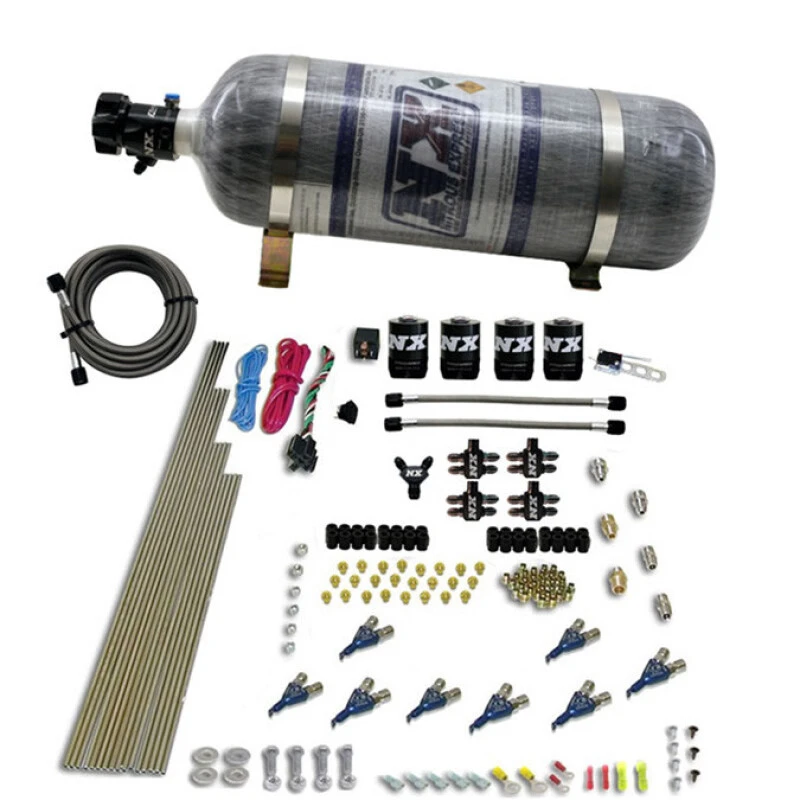 Nitrous Express 8 Cyl Piranha Direct Port 4 Solenoids Nitrous Kit (200-500HP) w/12lb Bottle
