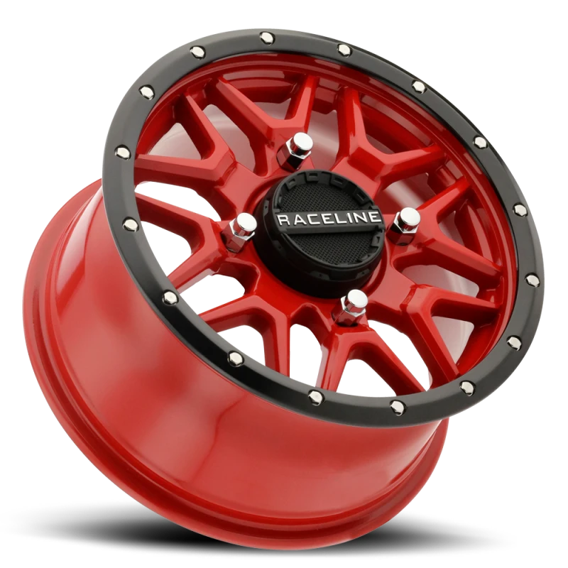Raceline A94R Krank 14x7in / 4x110 BP / 10mm Offset / 83.8mm Bore - Red & Black Lip Wheel