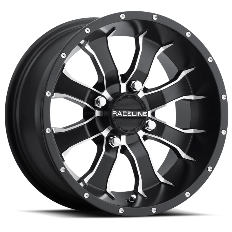 Raceline A77 Mamba 14x7in / 4x156 BP / 5mm Offset / 132.5mm Bore - Black & Machined Wheel