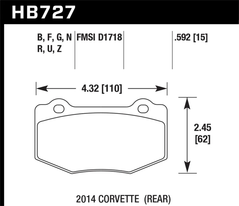 Hawk 14-18 Chevrolet Corvette Hinten ER-1 Bremsbelag-Set