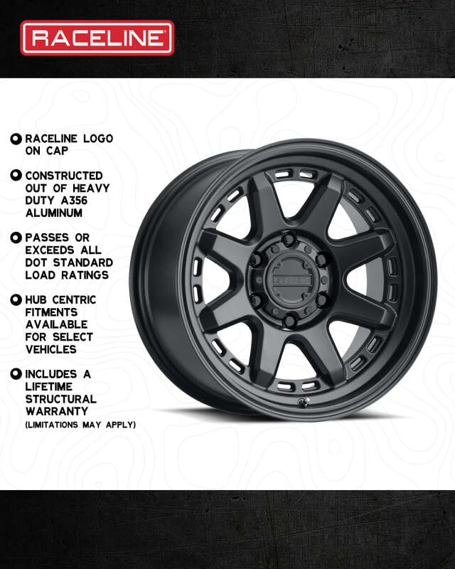 Raceline 947B Scout 16x8in / 8x165.1 BP / 0mm Offset / 125.2mm Bore - Satin Black Wheel
