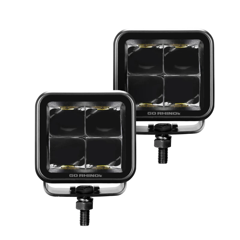Go Rhino Xplor Blackout Serie Cube LED Spot Light Kit (Oberfläche/Gewindezapfen-Montage) 2x2 - Schwarz (Paar)