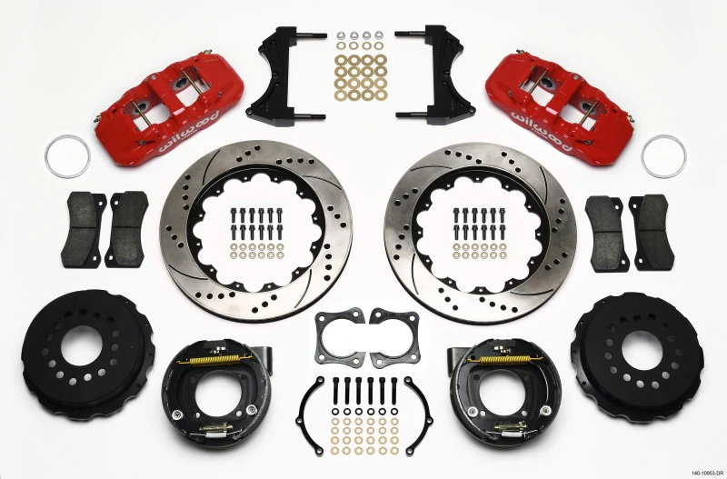 Wilwood AERO4 Hintere P-Bremse Kit 14,00 Zoll Bohrung Rot 58-64 Olds/Pontiac Enden 2,81 Zoll Versatz