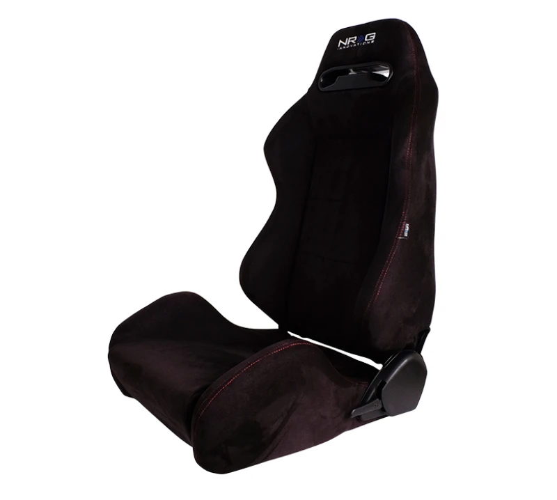 NRG Sport Sitze (Paar) Type-R Suede mit NRG Logo – Schwarz mit Roter Naht