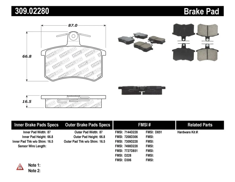 stoptech_309.02280-6794ea99767e3 StopTech Performance 96-2/97 Audi A4 / 96-01 A4 Quattro / 95-98 A6 Rear Brake Pads