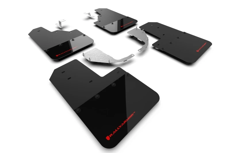 Rally Armor 21-24 Ford Bronco (Stahl Heckstoßstange - kein Raptor/Sport - kein Rock Rails/Running Boards) schwarze Schmutzfänger mit rotem Logo