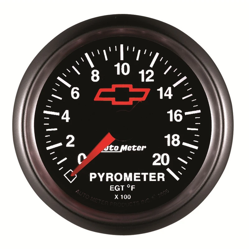 AutoMeter Pyrometer (Egt) 2-1/16 Zoll, 2000 Grad F Schrittmotor Chevy Red Bowtie Schwarz