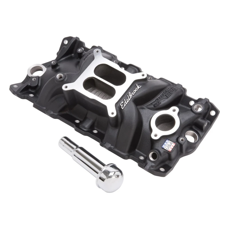 Edelbrock Ansaugkrümmer Perf Eps SBC mit Öl-Einfüllrohr und Entlüfter Schwarz
