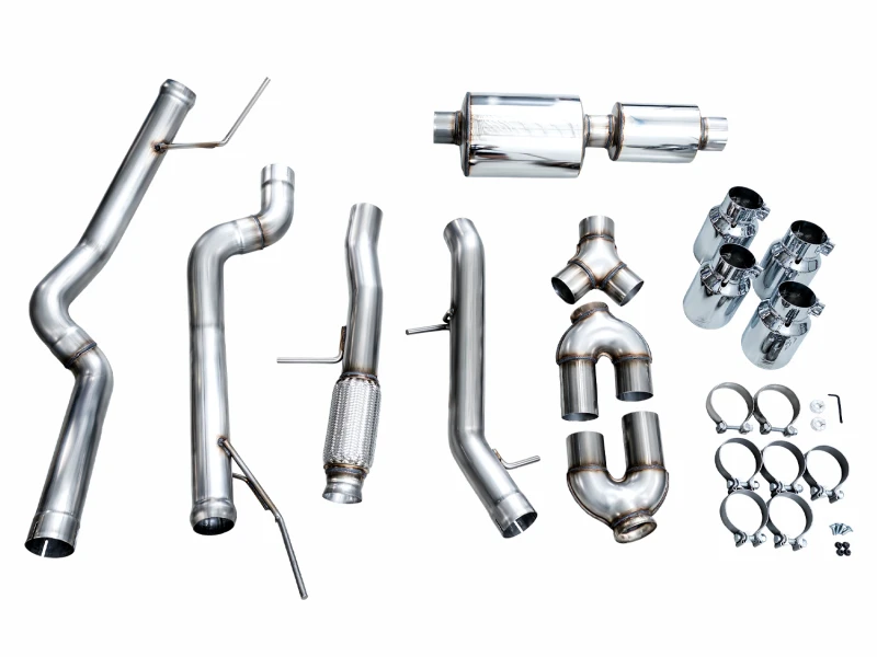 AWE Tuning 2021+ GMC Tahoe/Yukon 5.3L 0FG Split Rear Exit Catback Exhaust - Quad Chrome Silver Tips