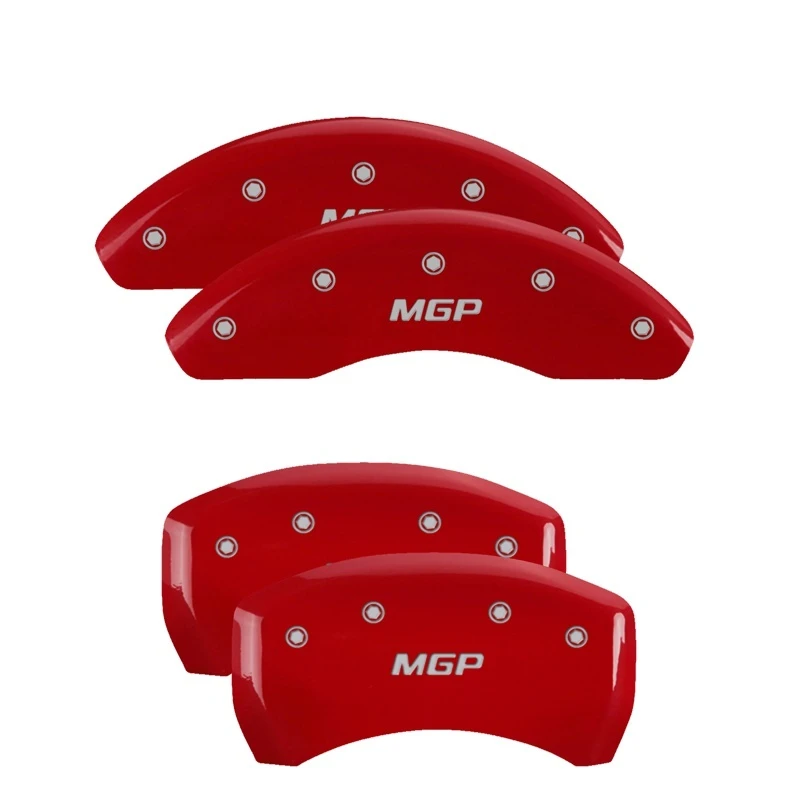 MGP 4 Bremse Caliper Abdeckungen Graviert Vorne & Hinten MGP Rot Finish Silber