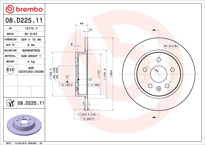 Brembo OE 17-21 Chevy Bolt EV/16-19 Cruze/Volt Friction Brake Disc