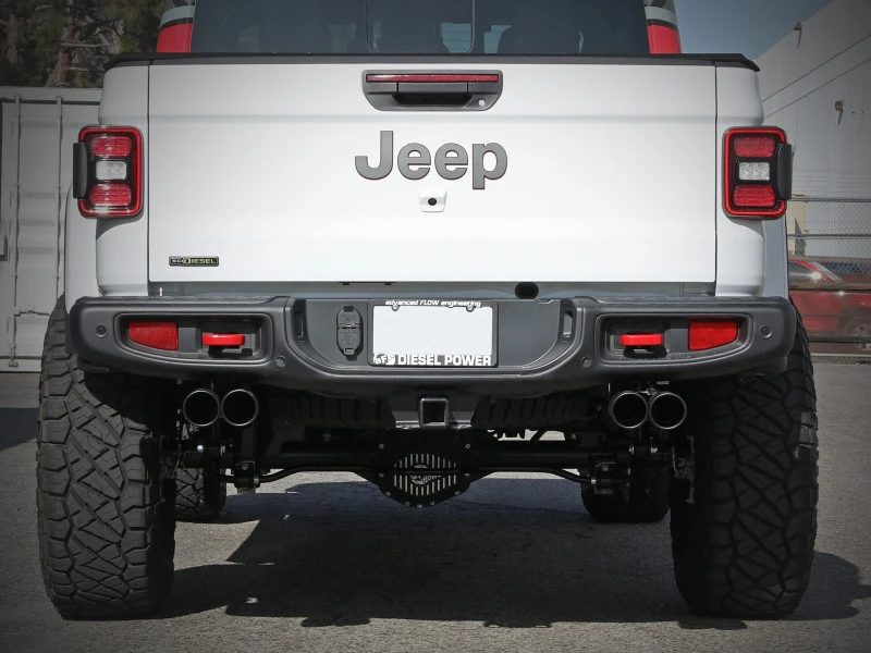 aFe Vulcan Serie 3in 304SS DPF-Back 21 Jeep Gladiator V6-3.0L (td) Dual Schwarzer Endrohr
