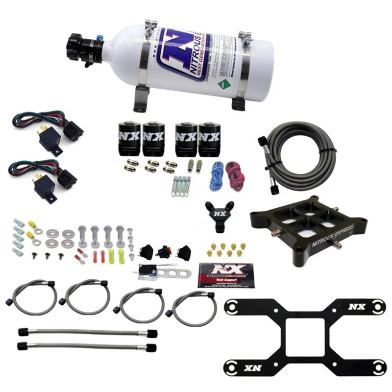 Nitrous Express 4150 Doppelstufiges Billet-Crossbar-Nitrous-Kit (50-300 & 100-500PS) mit 5lb-Flasche
