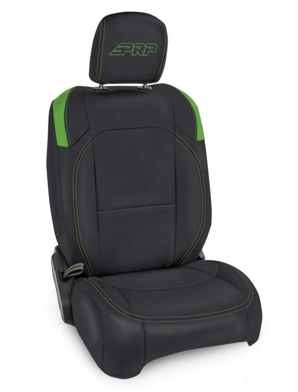 PRP Jeep Wrangler JL Front Seat Covers - 2 door- with Pocket Back (Pair) - Black/Green