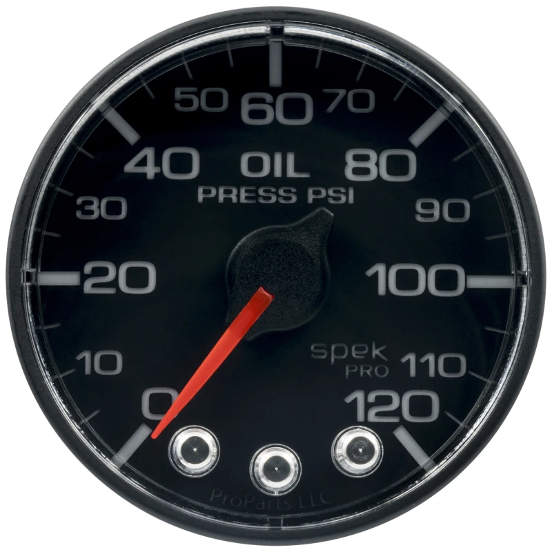 Autometer Spek-Pro Gauge Oil Press 2 1/16in 120psi Stepper Motor W/Peak & Warn Blk/Blk