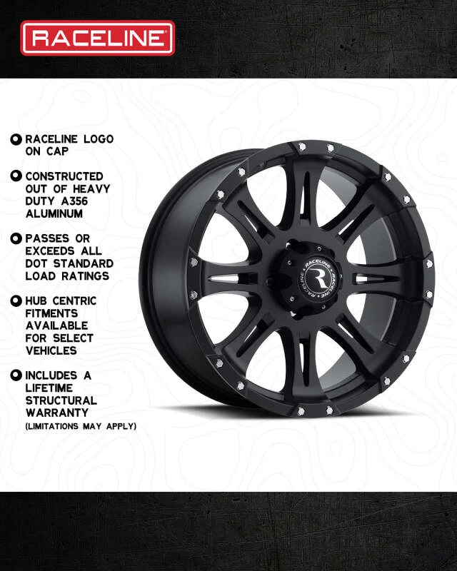 Raceline 981 Raptor 18x9in / 8x165.1 BP / -6mm Offset / 125.2mm Bore - Satin Black Wheel