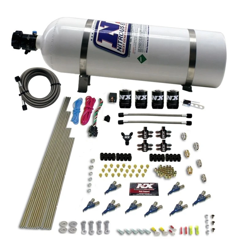 Nitrous Express 8 Zyl. Piranha Direct Port 4 Solenoiden Nitrous Kit (200-500PS) mit 15lb Flasche
