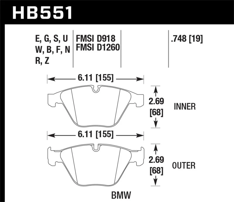 Hawk 07-09 BMW 335d/335i/335xi / 08-09 328i/M3 HPS Straßenbremsbeläge vorne