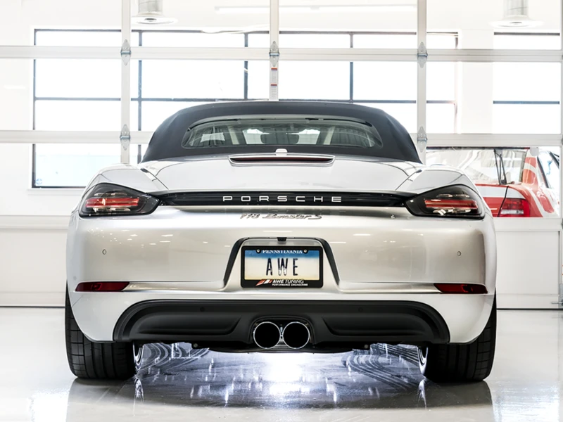 AWE Tuning Porsche 718 Boxster / Cayman SwitchPath Auspuff (nur PSE) - Chrom-Silber-Tips