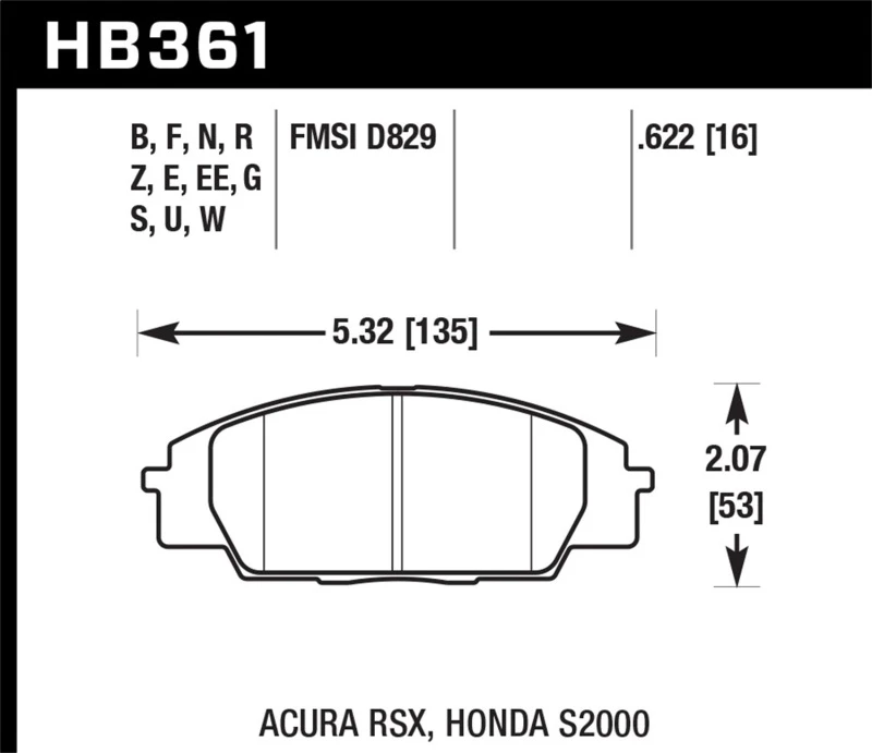 Hawk 02-05 Acura RSX 2.0L Type-S OE inkl. Shims Vorne ER-1 Bremse Pad