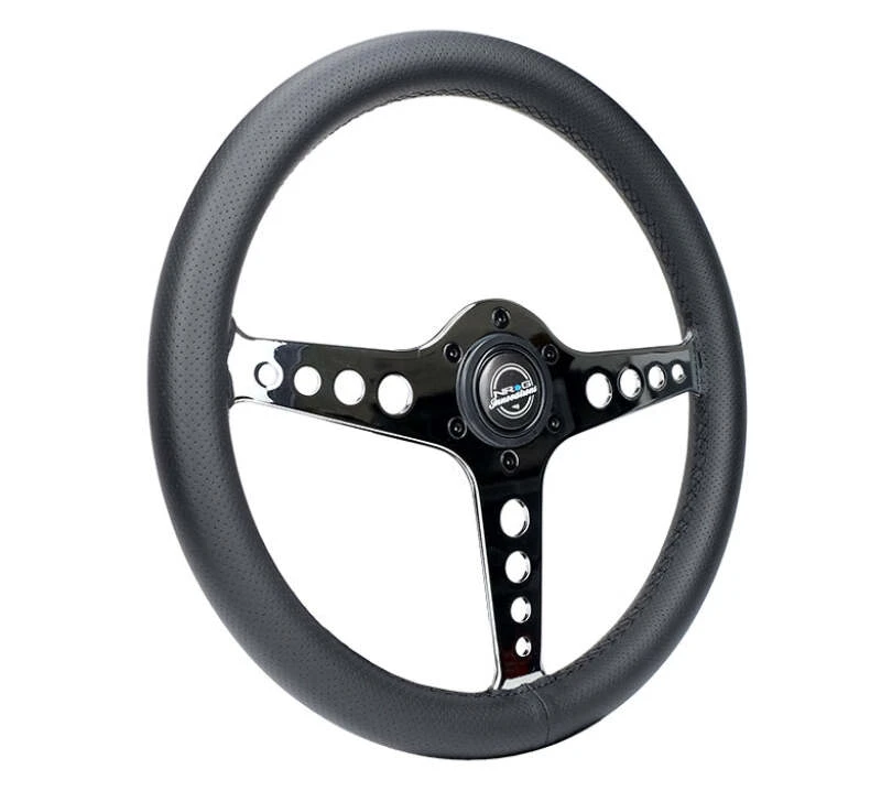 NRG Light Weight Gaming Steering Wheel - Driftz 350mm 3 Chrome Spokes Perforated Leather
