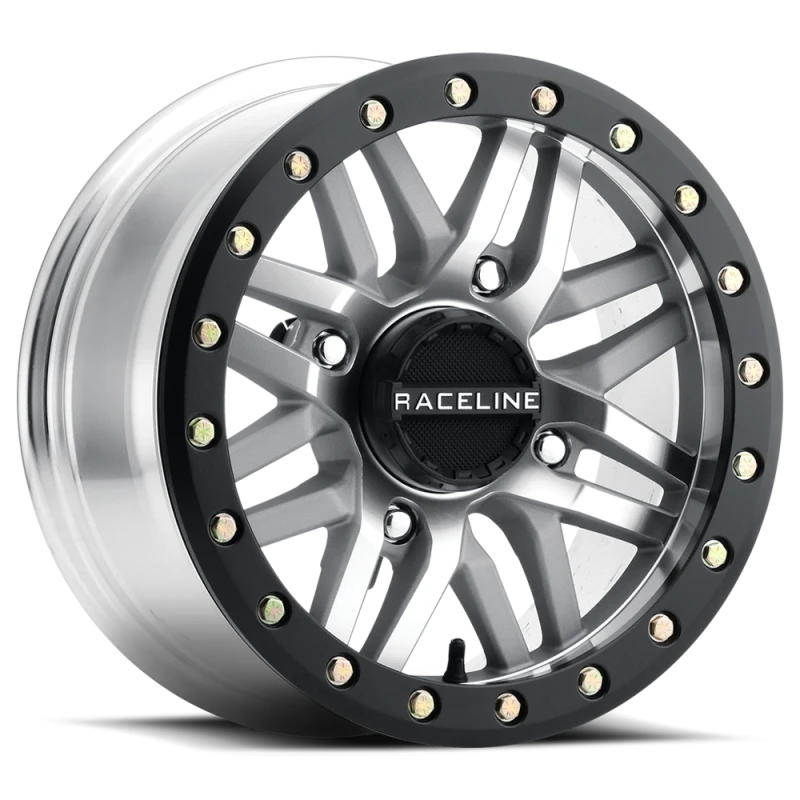 Raceline A91MA Ryno 15x7in/4x156 BP/10mm Offset/132.5mm Bore - Machined & Black Ring Beadlock Wheel