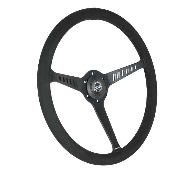 NRG Reinforced Stealth Wheel (380mm) 3 Spoke Center - 1in Deep Dish - Vegan Suede Red Stitch