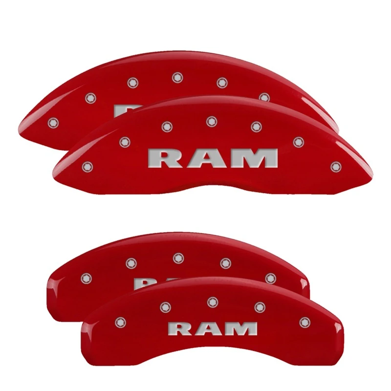 MGP 4 Bremssattel-Abdeckungen Graviert Vorne & Hinten RAM Rot finish Silber