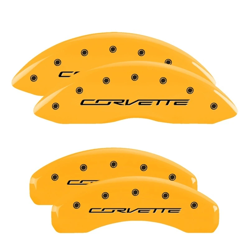 MGP 4 Bremse Caliper Abdeckungen Graviert Vorne & Hinten C7/Corvette Gelb Finish Schwarz Zeichen