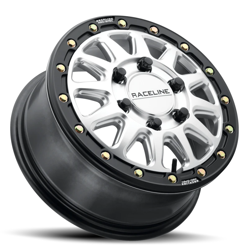 Raceline A14BG Alpha 15x6.5in/6x139.7 BP/74mm Offset/78.1mm Bore - Silver & Blk Ring Beadlock Wheel