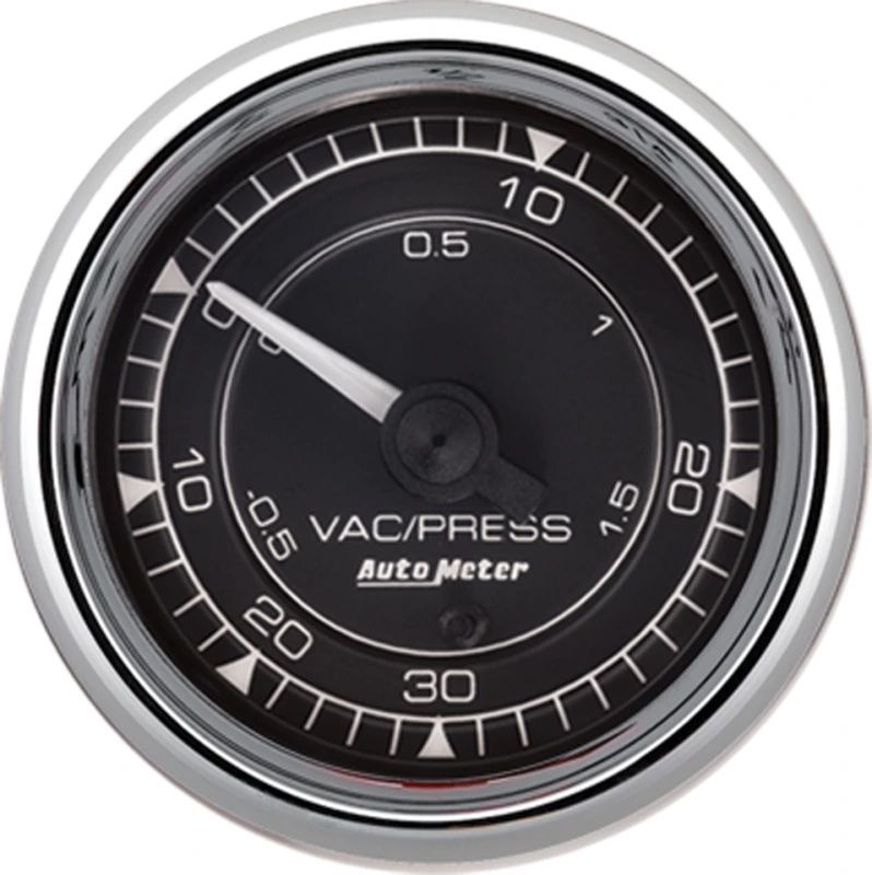 AutoMeter Chrono 2-1/16in VAC/Boost 30in HG/30PSI Mechanical Gauge - Chrome