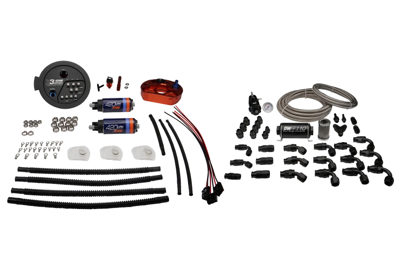 DeatschWerks Kraftstoffpumpenmodul für 20-24 A90/91 Toyota Supra mit Dual DW420 Pumpen und PTFE Rücklaufleitungen