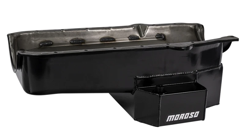 Moroso Ölwanne für Chevrolet Small Block ab 1986 (mit 1-Piece Seal) Road Race Wet Sump 7qt 7,5 Zoll Stahl – Schwarz