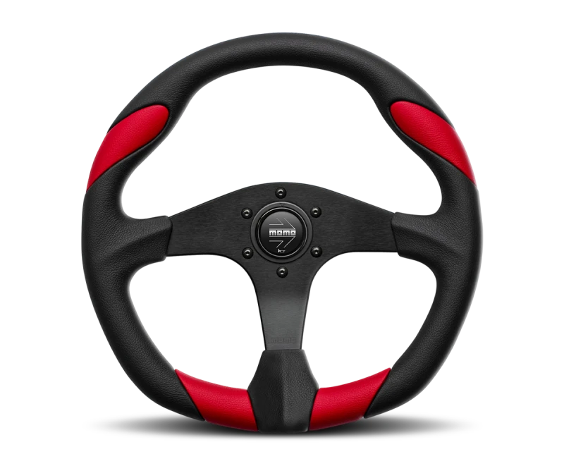 Momo Retro Steering Wheel 360 mm - 4 Black Leather/Wht Stitch/Brshd Spokes