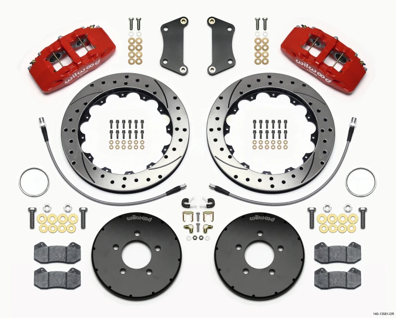 Wilwood Dynapro 6 Vordere Hut Kit 12,88 Zoll Gebohrt Rot 2005-Up Mazda 3 mit Leitungen