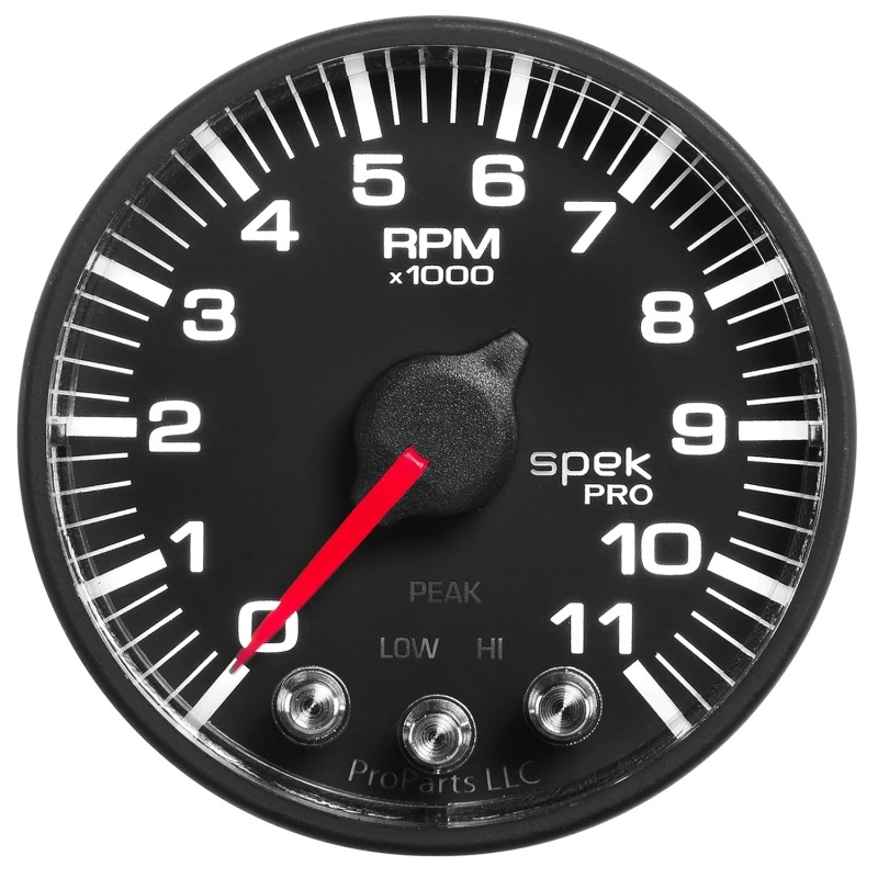 Autometer Spek-Pro Gauge Tach 2 1/16in 11K Rpm W/ Shift Light & Peak Mem - Blk/Blk