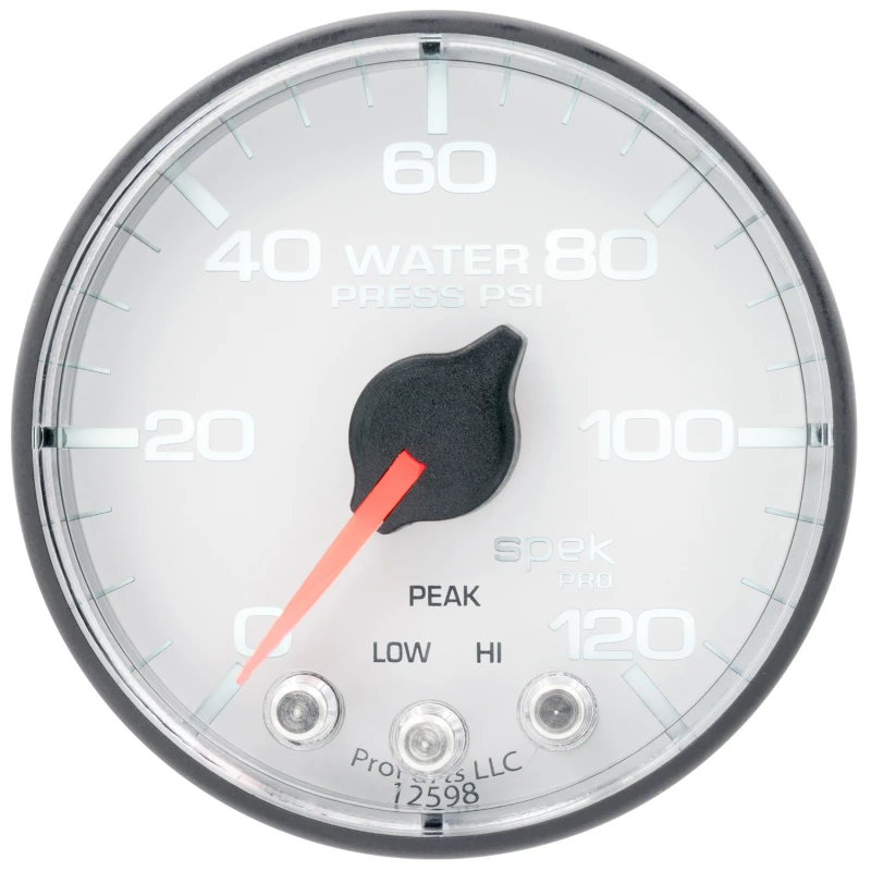 Autometer Spek-Pro 2 1/16in 120PSI Stepper Motor W/Peak & Warn White/Black Water Pressure Gauge