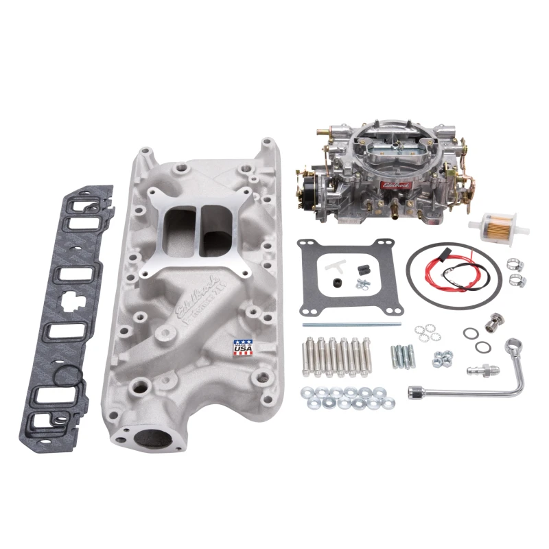 Edelbrock Ansaugkrümmer- und Vergaser-Kit Performer Kleinblock Ford 289-302 Naturfinish