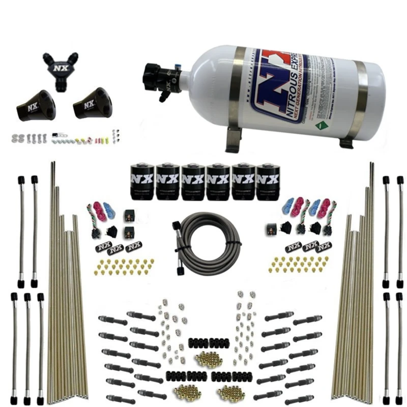 Nitrous Express 8-Zyl.-Trocken-Direkt-Port-Drei-Stufen-6-Magnetventil-Nitrous-Kit (200-600PS) mit 10lb-Flasche