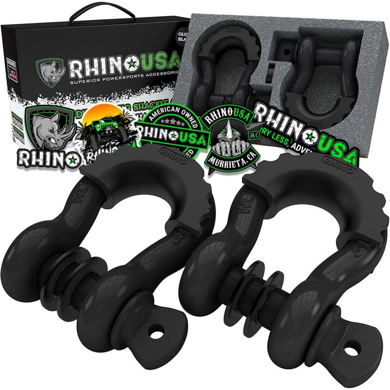 Rhino USA 3/4" D-Ring Shackle Set (2-Pack) Matte Black