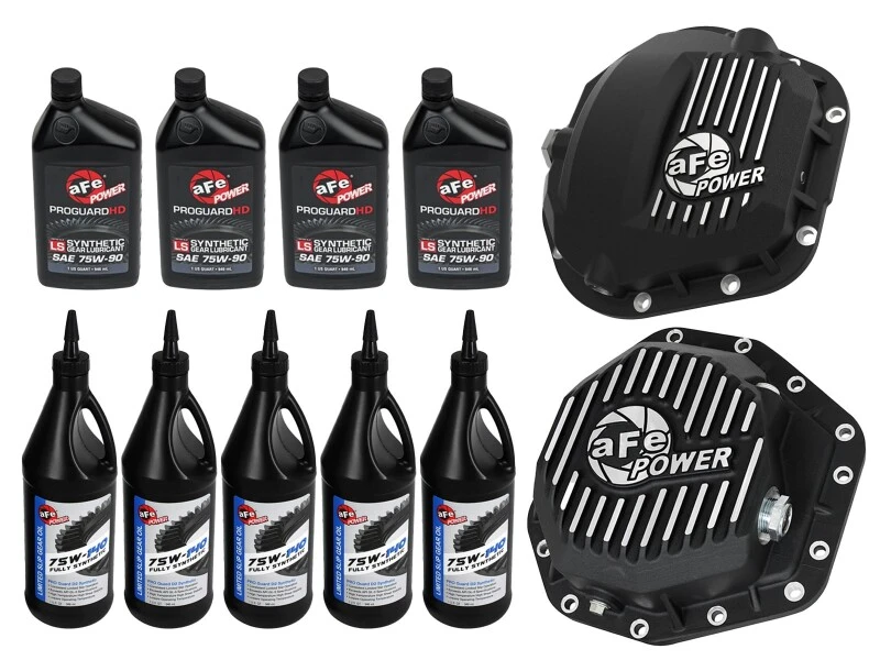 aFe Power Front/Rear Diff Cover Kit w/ Oil 17-22 Ford Diesel V8 (Dana Super 60 & Dana M275-14)