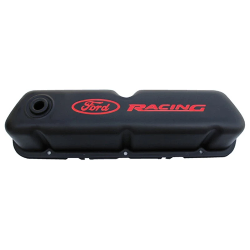 Ford Racing Logo Stahl Schwarz Satin Ventilabdeckungen Schwarz Crinkle