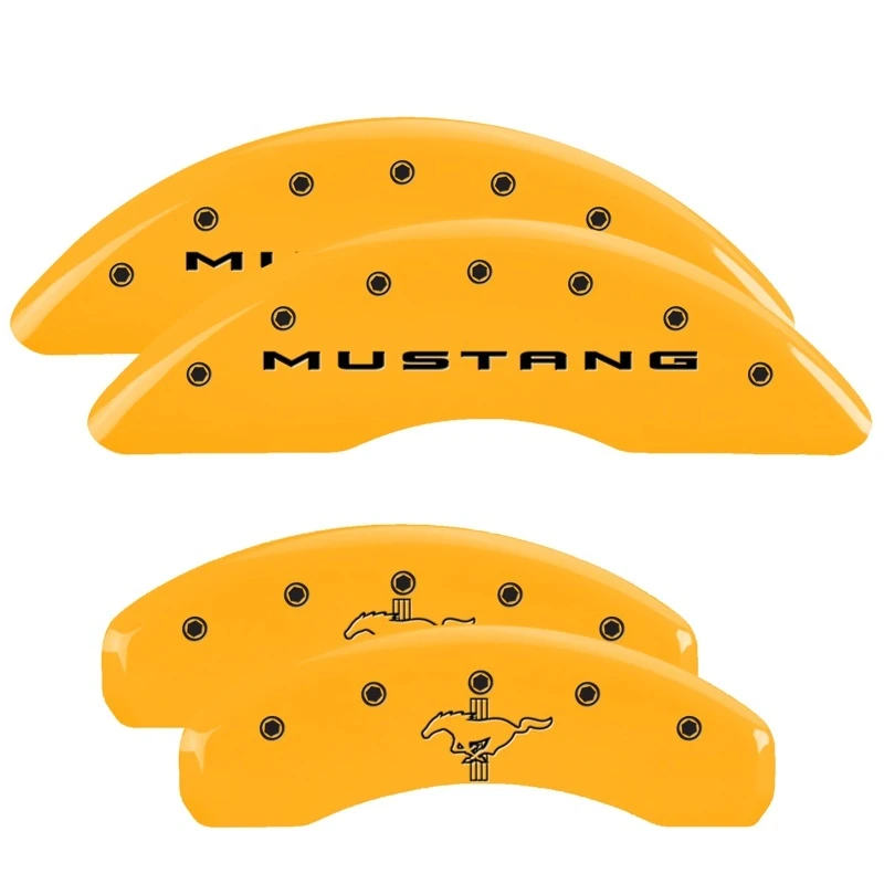 MGP 4 Bremssattel-Abdeckungen Gravur Vorne 2015/Mustang Gravur Hinten 2015/Bar & Pony Gelb lackiert schwarz