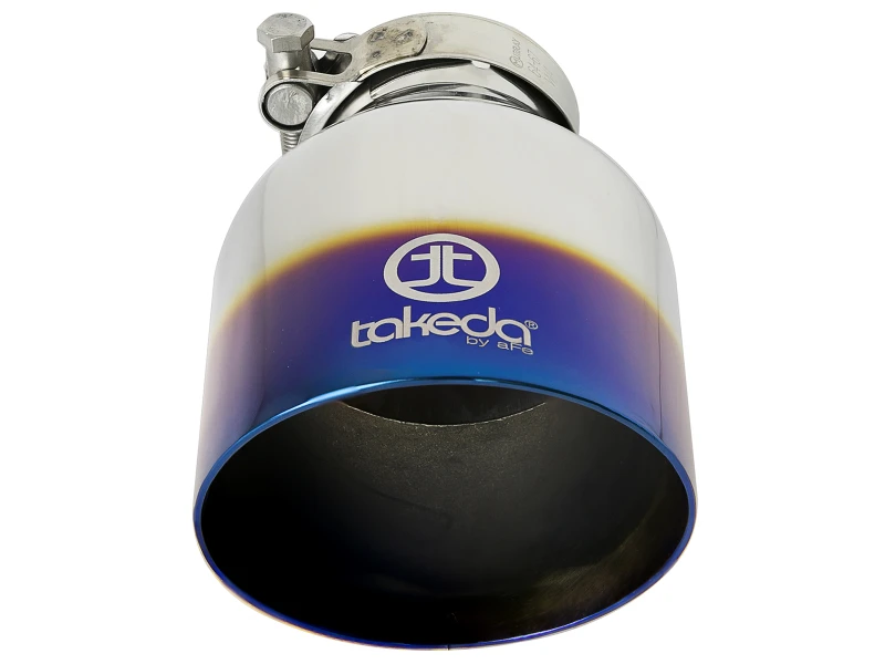 aFe Takeda 304 Edelstahl Klemm-Auspuff-Endstück 2,5 Zoll Einlass / 4,5 Zoll Auslass - Blaue Flamme