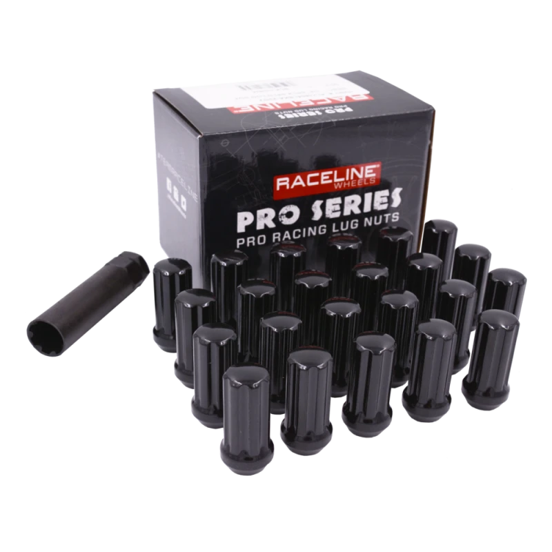 Raceline 1/2in XL Spline Black Jeep Lug Nuts (24 Pack)