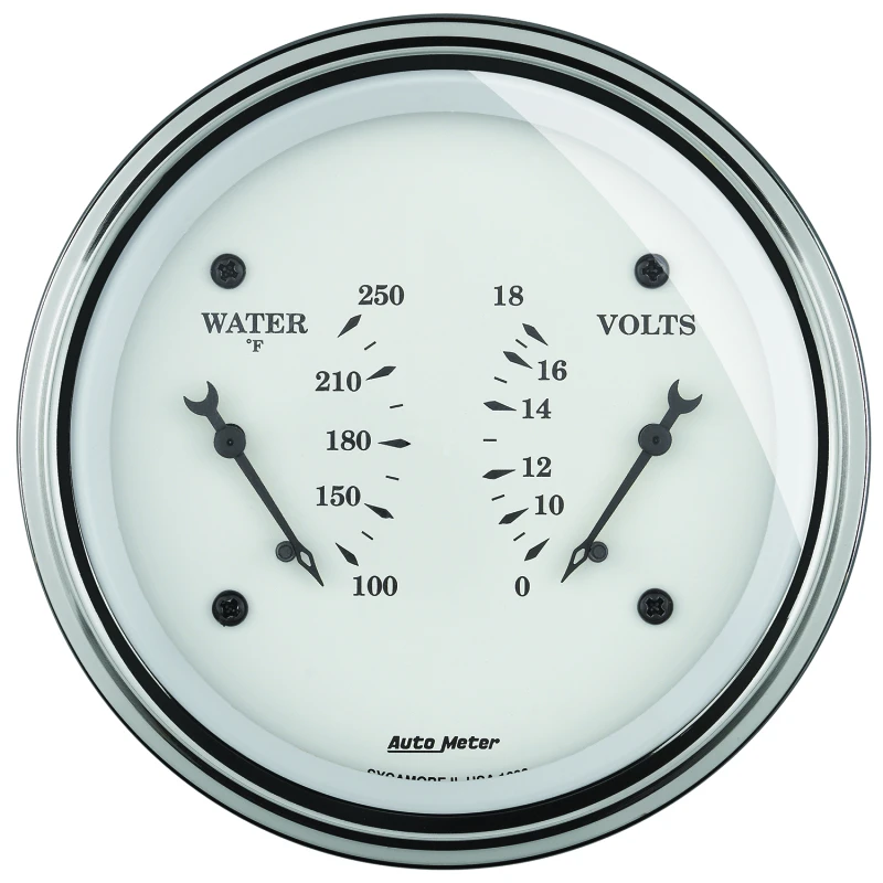 AutoMeter Gauge Dual Wtmp & Volt 3-3/8in. 250 Deg. F & 18V Elec Old Tyme White