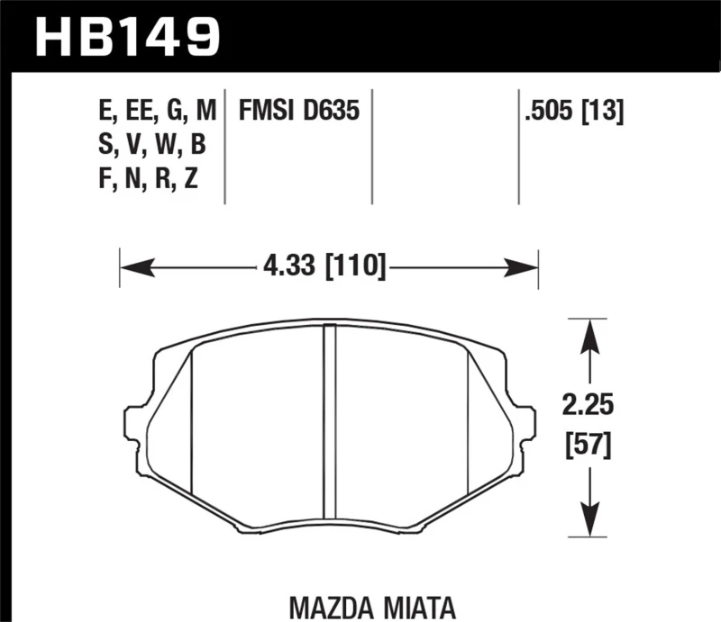 Hawk 94-00 Mazda Miata / 01-03 Miata mit Standard-Federung DTC-60 Rennbremsbeläge (D635)